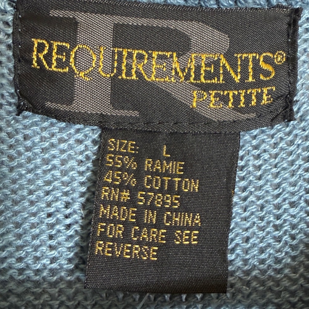 VTG Requirements Petite Blue Crochet Short Sleeve Cardigan Sz L Sweater Boho NWT - Picture 3 of 11
